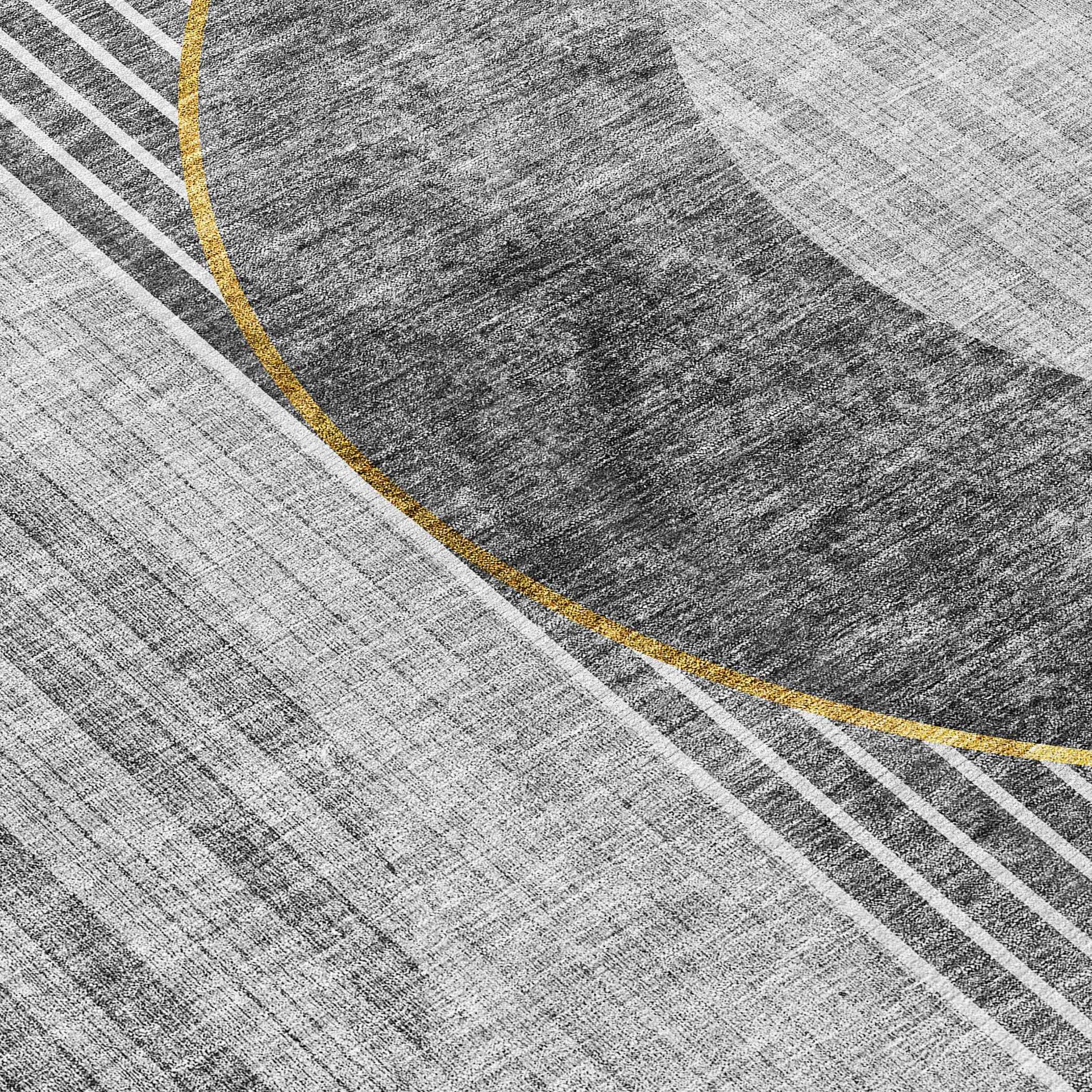 5' X 8' Charcoal Gray And Silver Geometric Washable Indoor Outdoor Area Rug