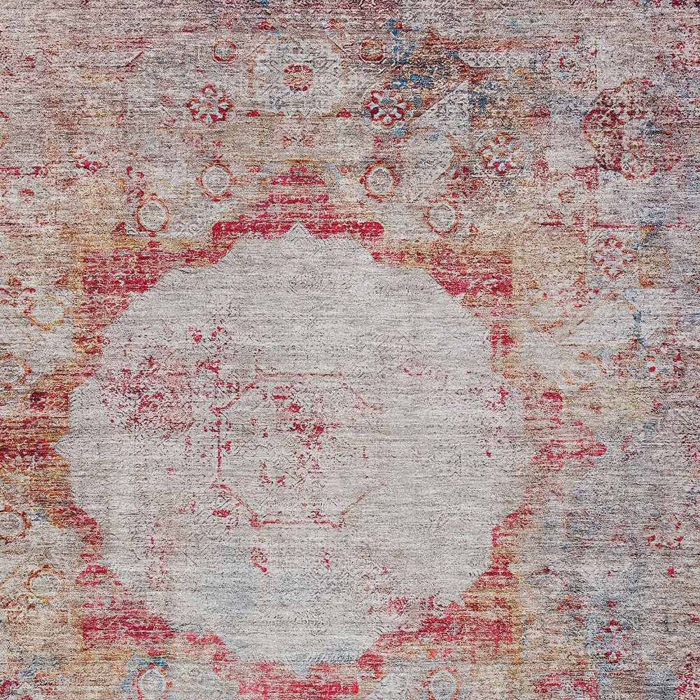 10' X 14' Red Gray And Blue Oriental Washable Indoor Outdoor Area Rug