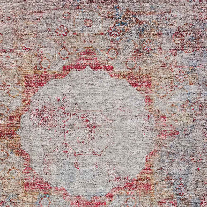 10' X 14' Red Gray And Blue Oriental Washable Indoor Outdoor Area Rug