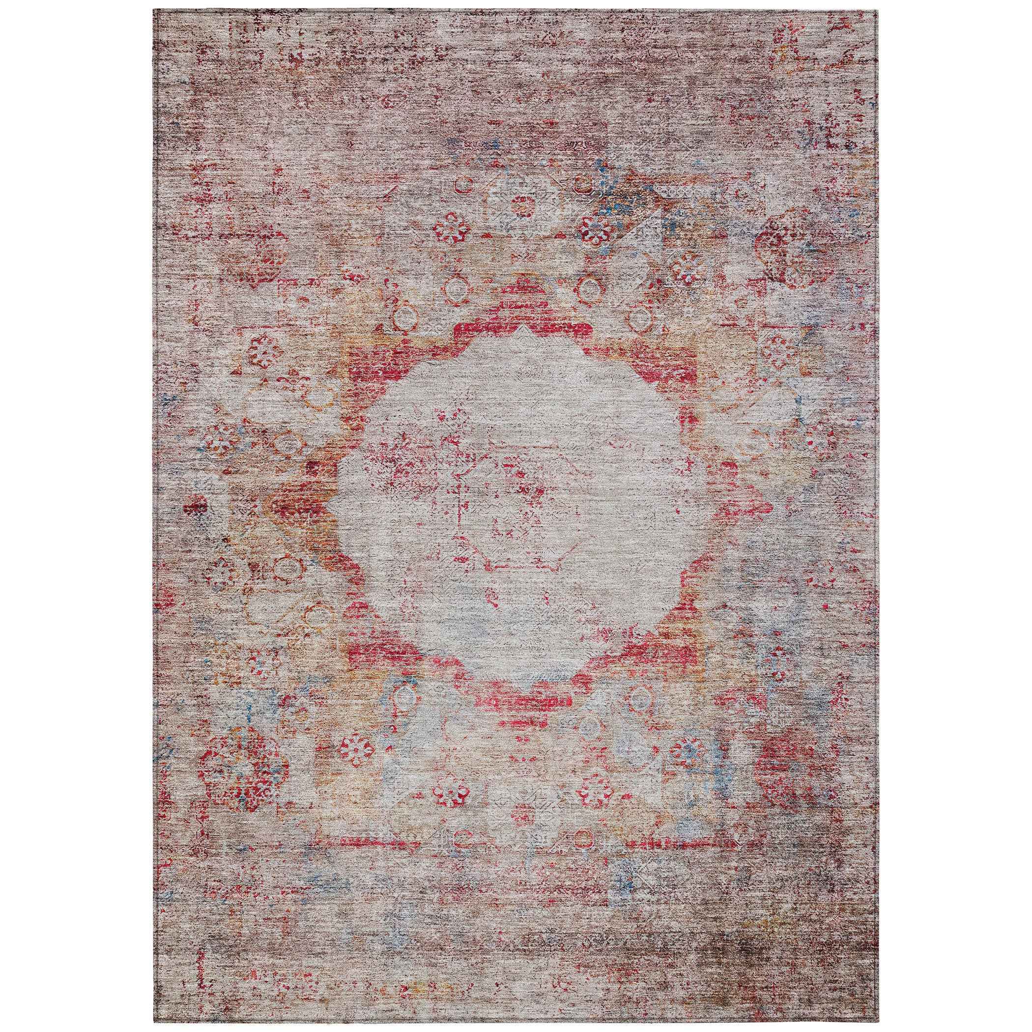 10' X 14' Red Gray And Blue Oriental Washable Indoor Outdoor Area Rug