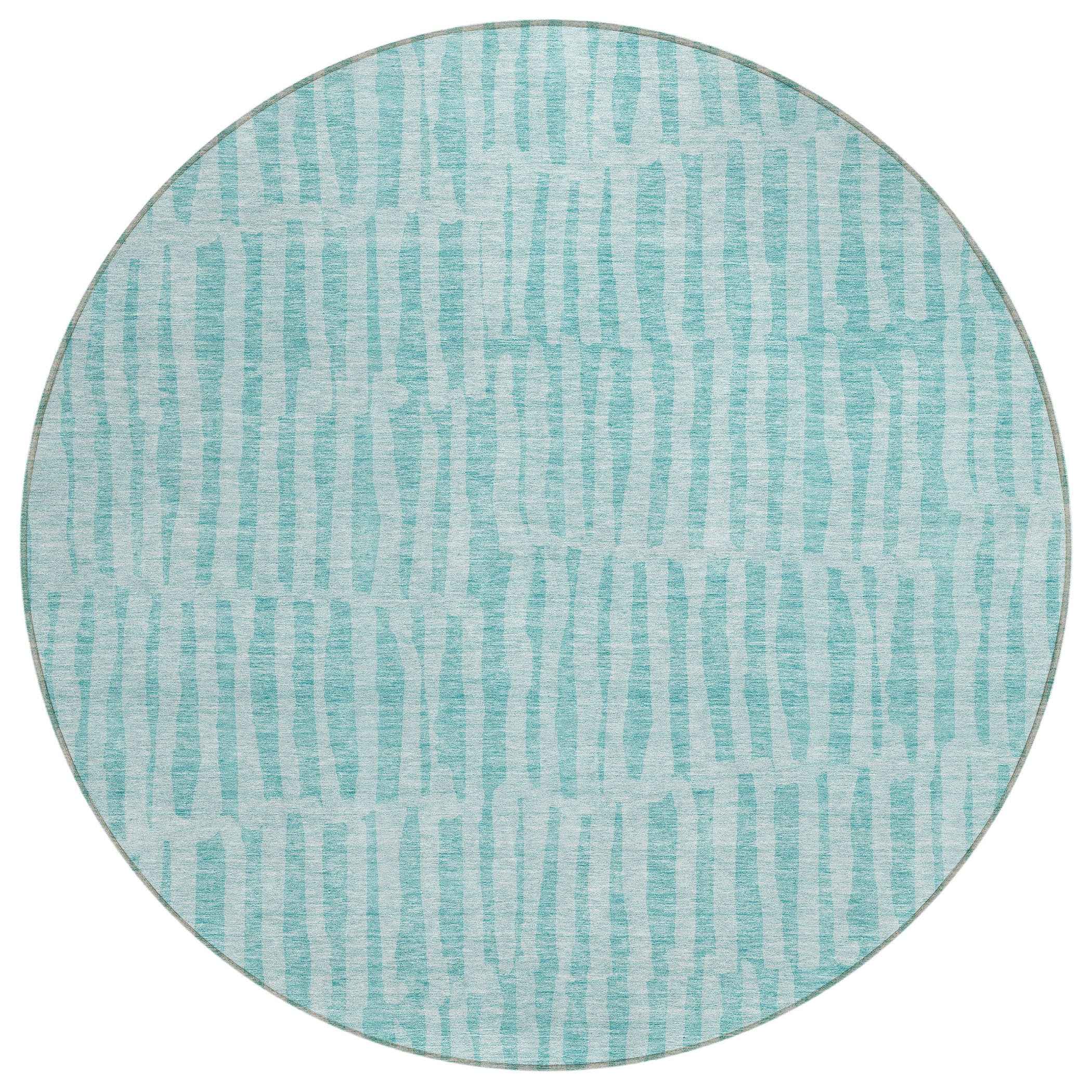 8' Teal Blue And Aqua Round Striped Washable Indoor Outdoor Area Rug