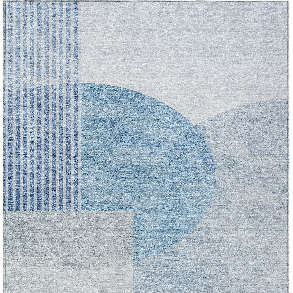 10' X 14' Navy Blue And Sky Blue Geometric Washable Indoor Outdoor Area Rug - Outdoor