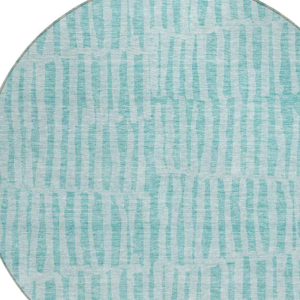 8' Teal Blue And Aqua Round Striped Washable Indoor Outdoor Area Rug