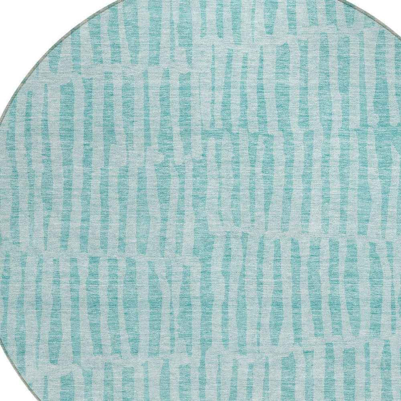 8' Teal Blue And Aqua Round Striped Washable Indoor Outdoor Area Rug