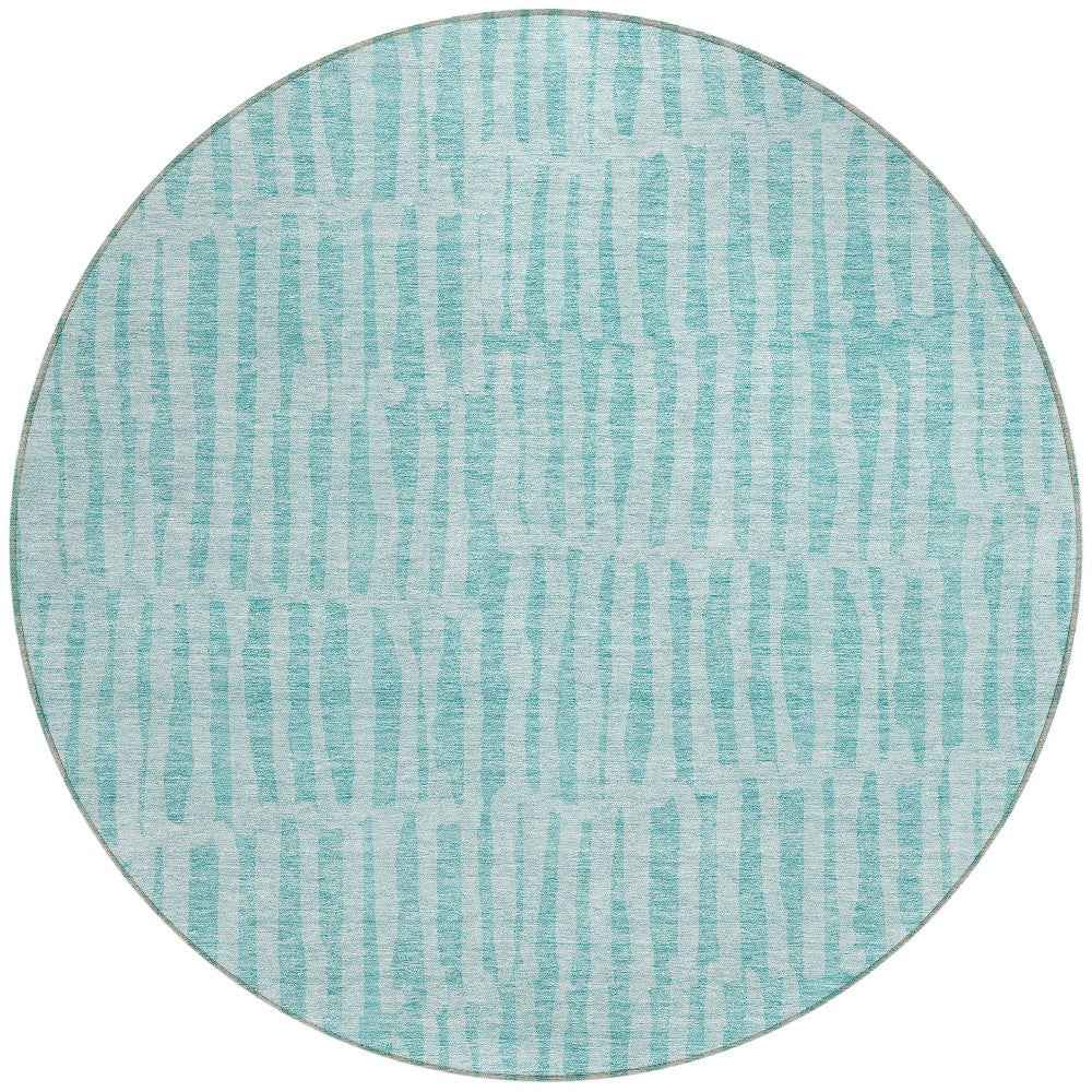 8' Teal Blue And Aqua Round Striped Washable Indoor Outdoor Area Rug