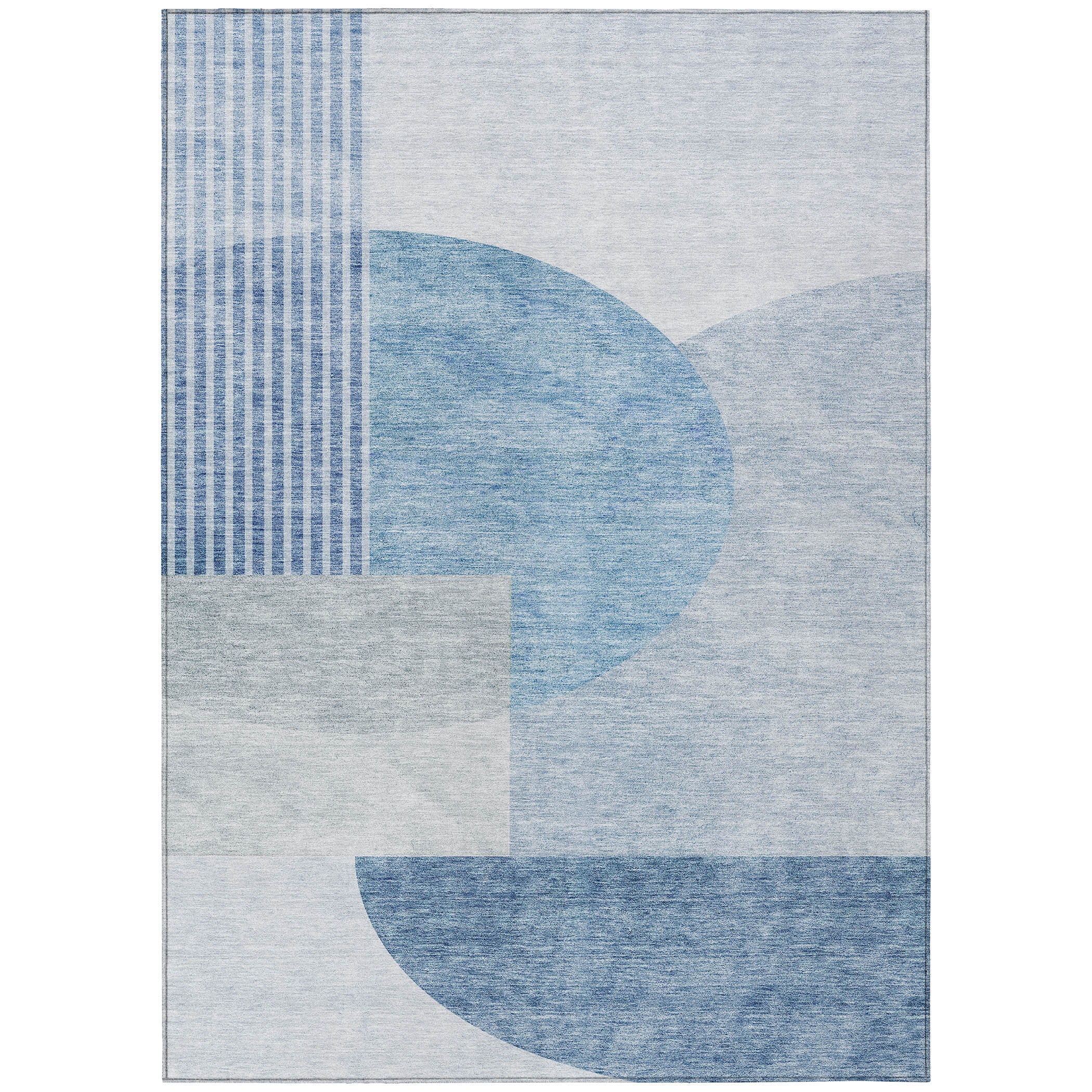 10' X 14' Navy Blue And Sky Blue Geometric Washable Indoor Outdoor Area Rug - Outdoor