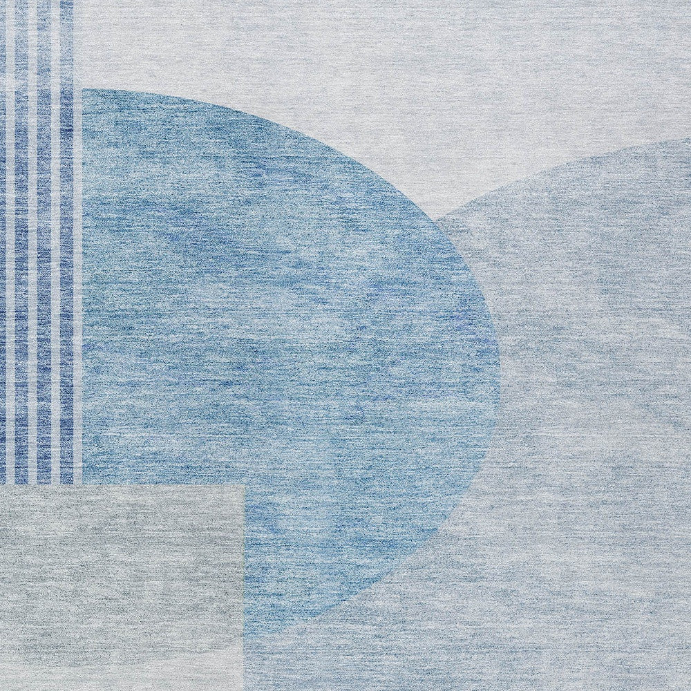 10' X 14' Navy Blue And Sky Blue Geometric Washable Indoor Outdoor Area Rug - Outdoor