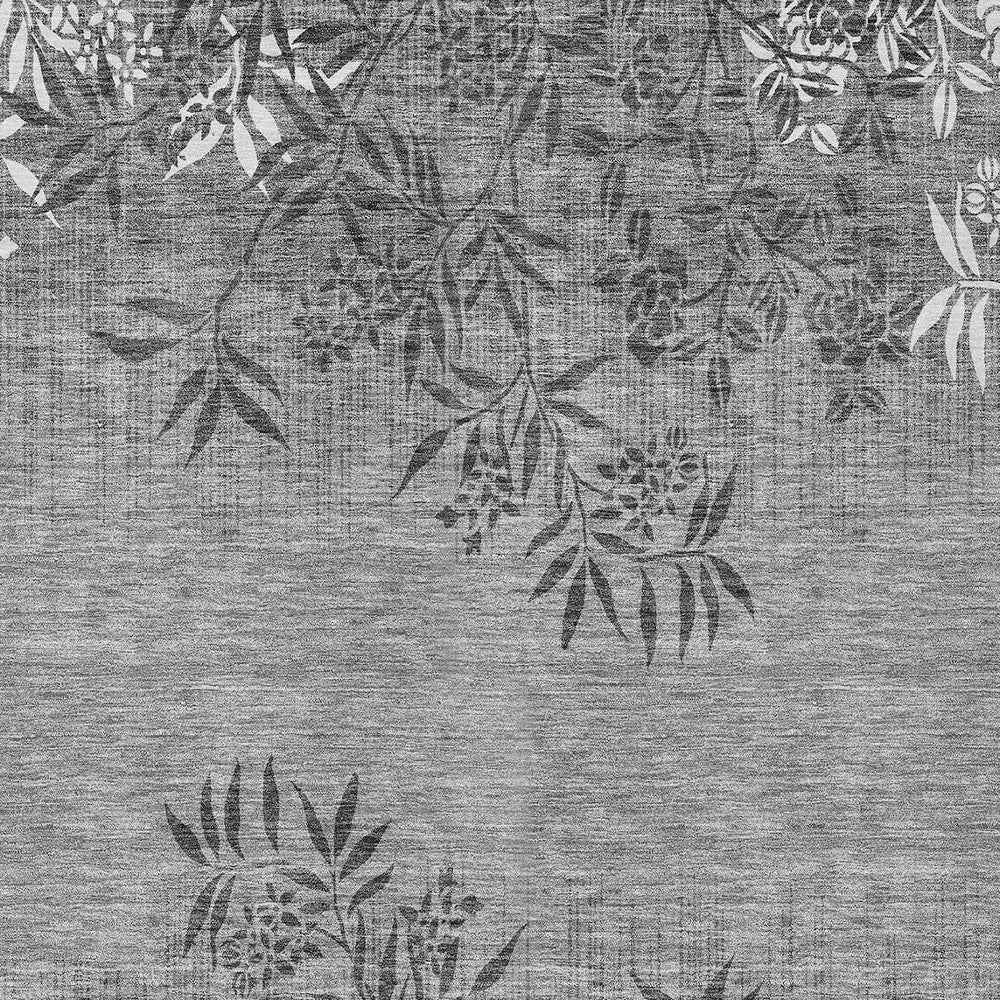 9' X 12' Gray Charcoal And Ivory Floral Washable Indoor Outdoor Area Rug