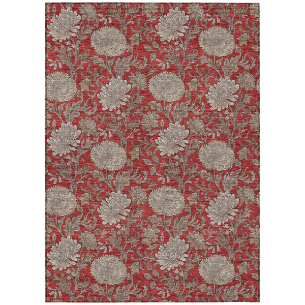 8' X 10' Red Taupe And Beige Floral Washable Indoor Outdoor Area Rug