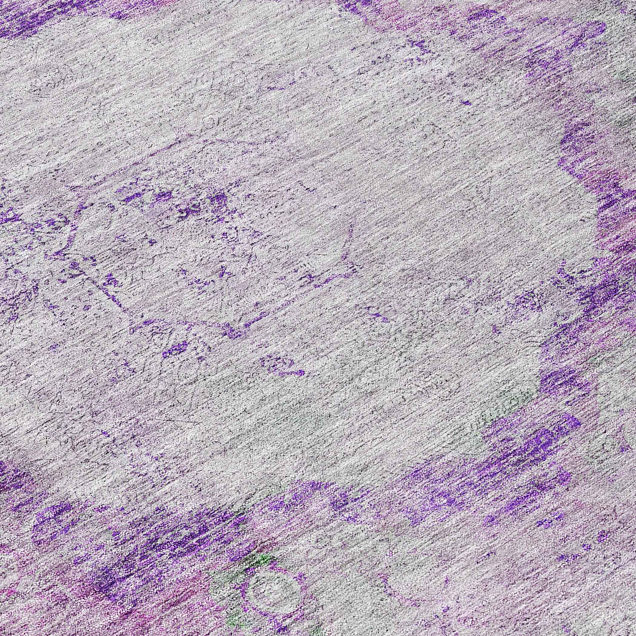 8' Purple Lavender And Gray Round Oriental Washable Indoor Outdoor Area Rug