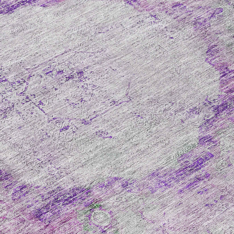 8' Purple Lavender And Gray Round Oriental Washable Indoor Outdoor Area Rug