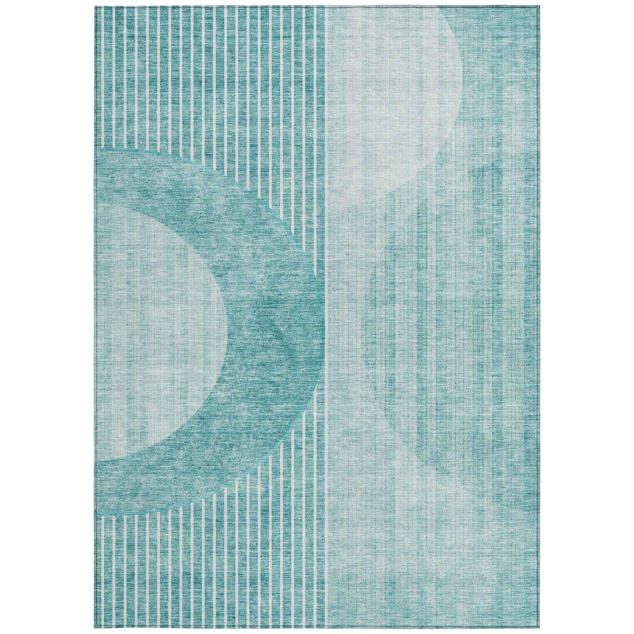 9' X 12' Teal Blue And Aqua Geometric Washable Indoor Outdoor Area Rug