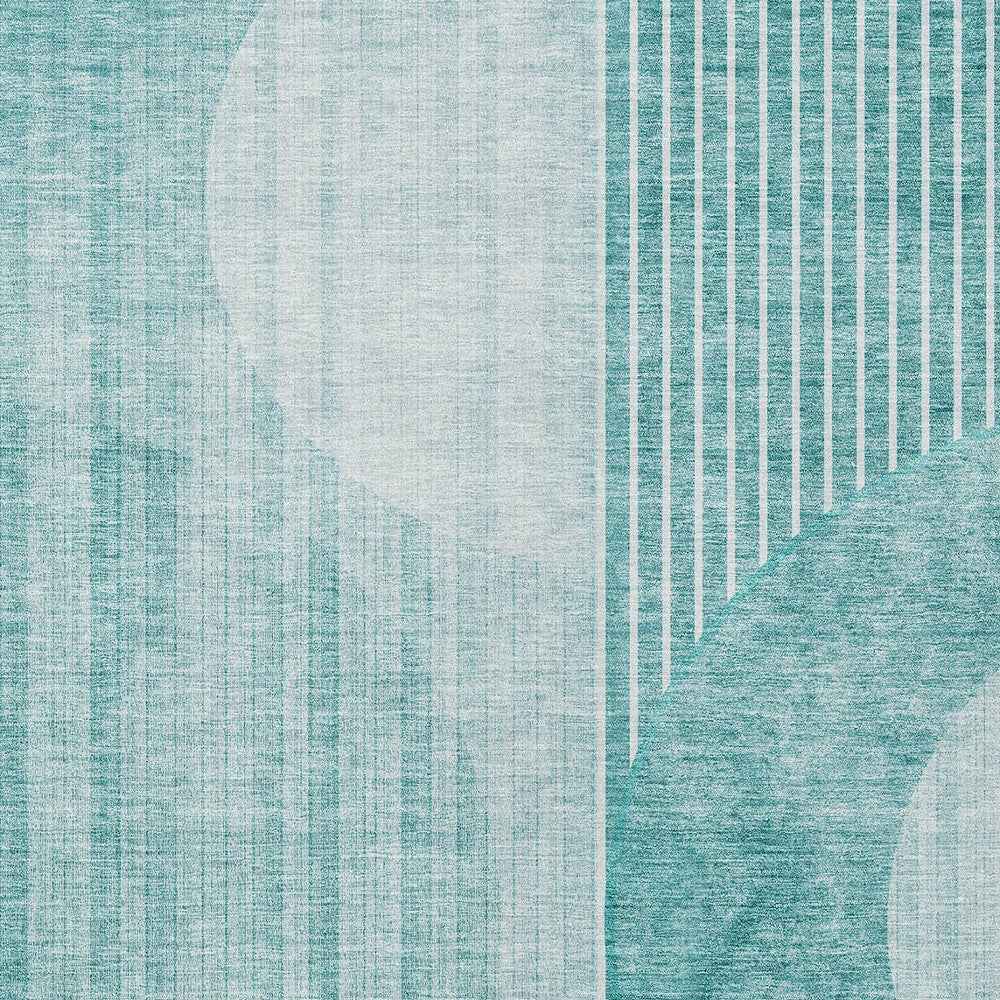 9' X 12' Teal Blue And Aqua Geometric Washable Indoor Outdoor Area Rug