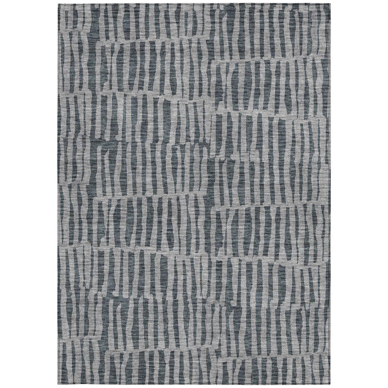 8' X 10' Charcoal And Gray Striped Washable Indoor Outdoor Area Rug