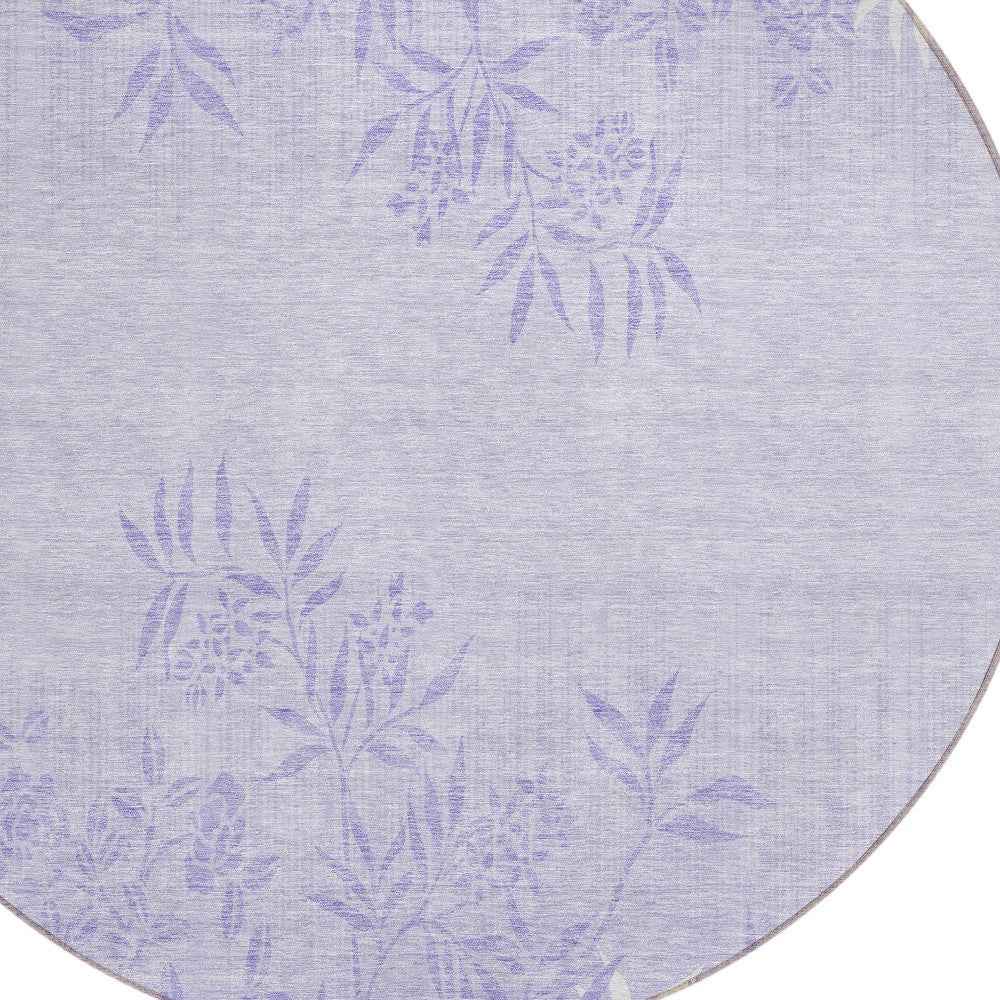 8' Lilac Purple And Ivory Round Floral Washable Indoor Outdoor Area Rug