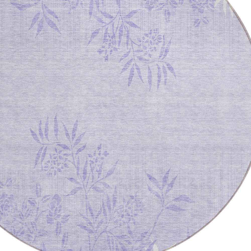 8' Lilac Purple And Ivory Round Floral Washable Indoor Outdoor Area Rug