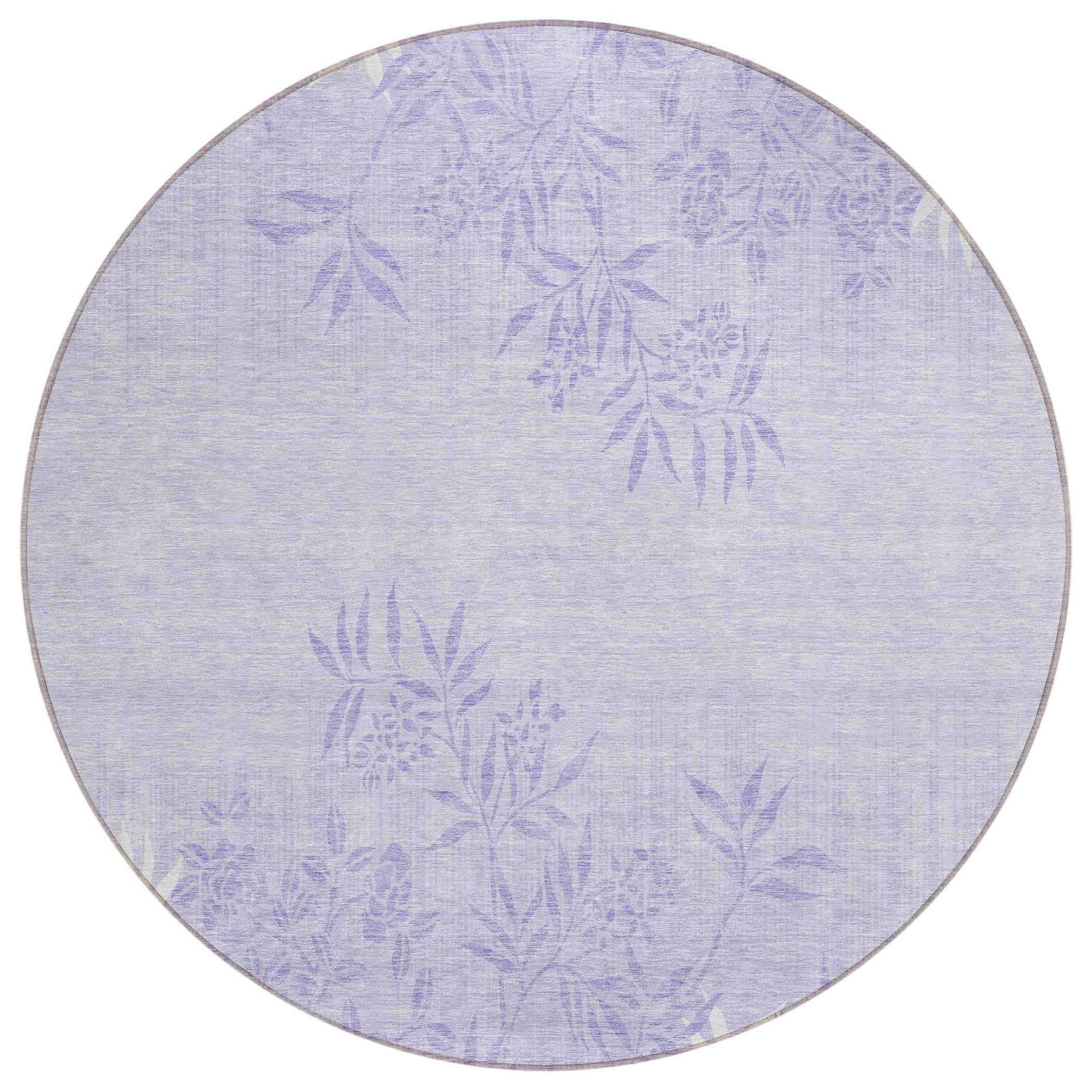 8' Lilac Purple And Ivory Round Floral Washable Indoor Outdoor Area Rug