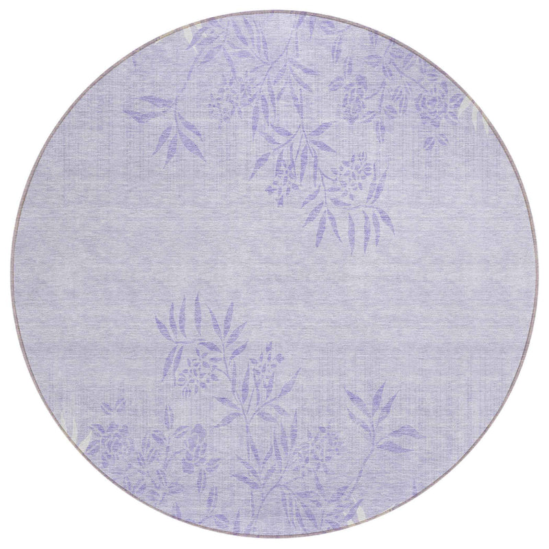 8' Lilac Purple And Ivory Round Floral Washable Indoor Outdoor Area Rug