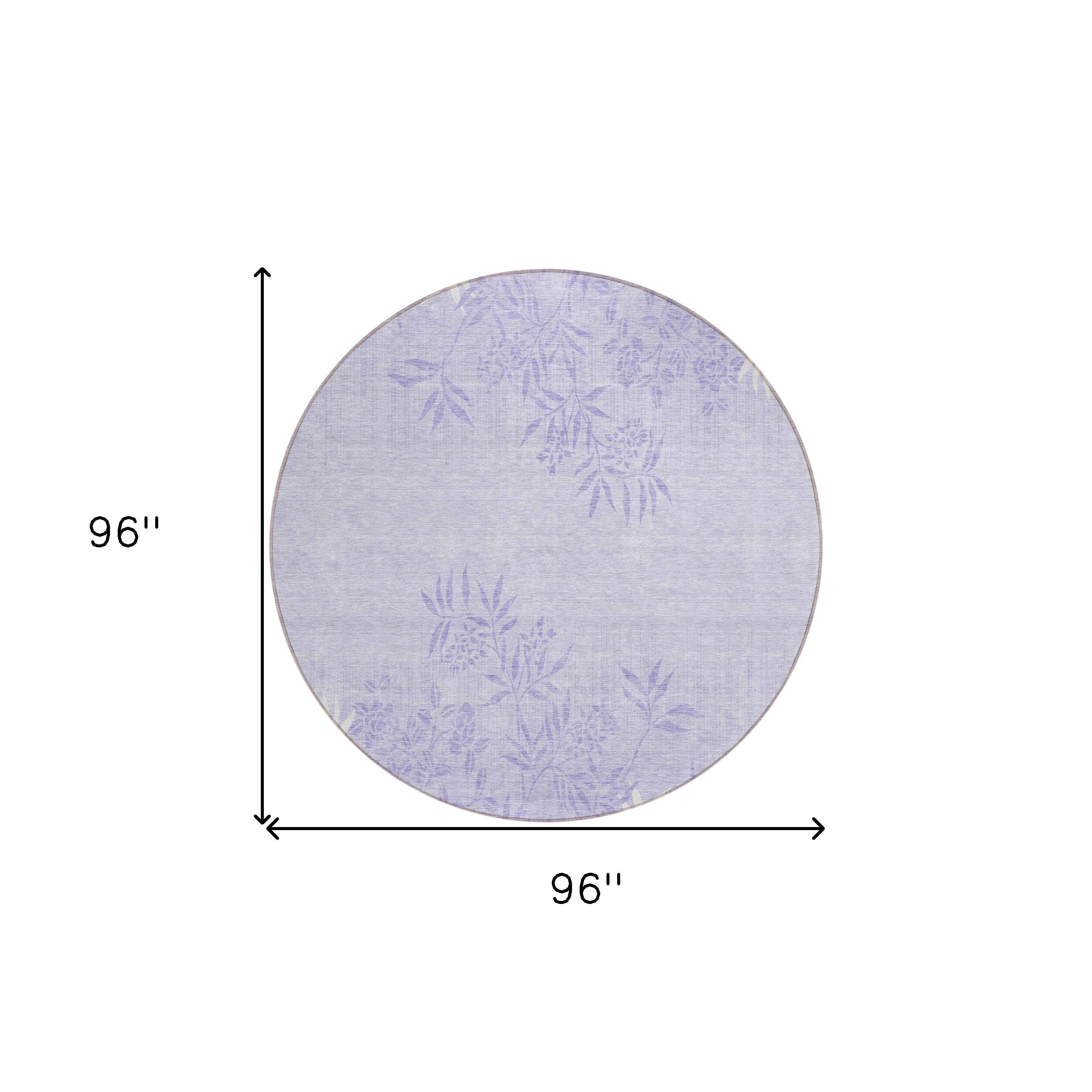 8' Lilac Purple And Ivory Round Floral Washable Indoor Outdoor Area Rug