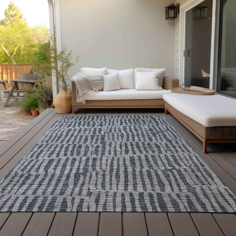 8' X 10' Charcoal And Gray Striped Washable Indoor Outdoor Area Rug