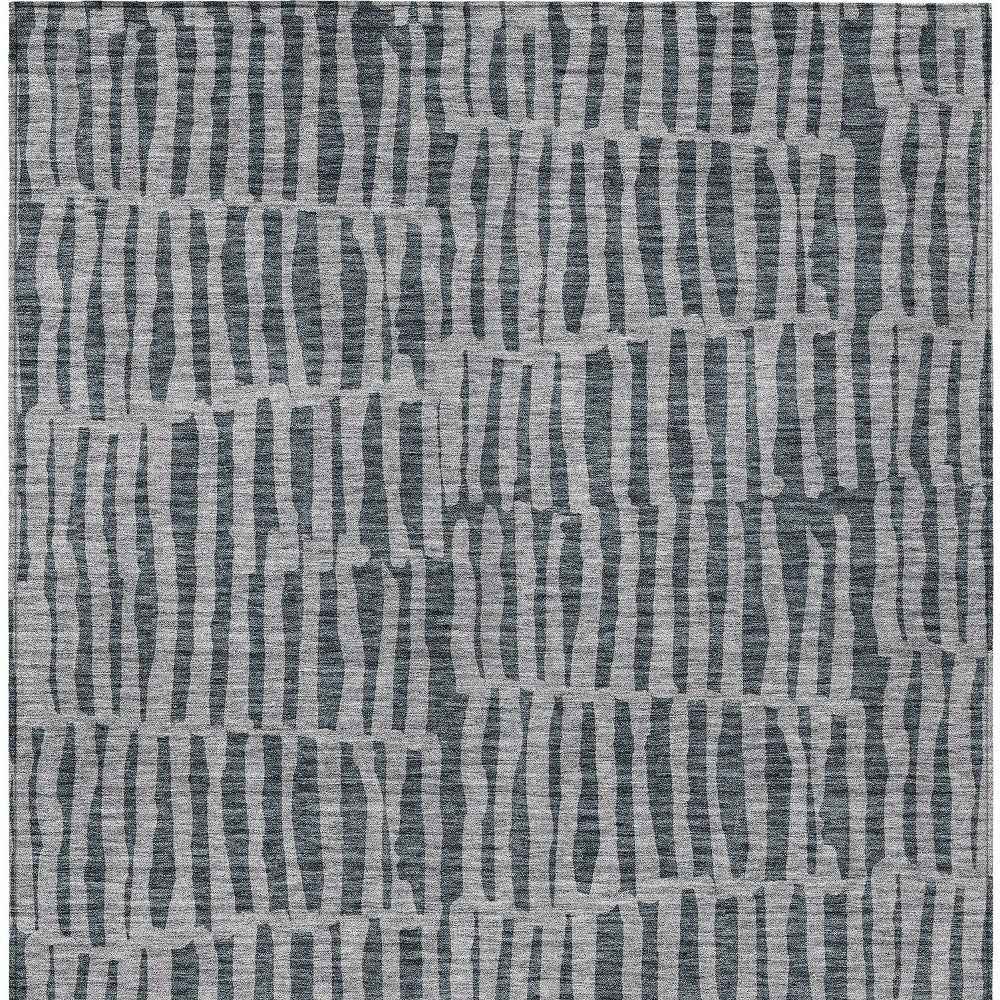 8' X 10' Charcoal And Gray Striped Washable Indoor Outdoor Area Rug