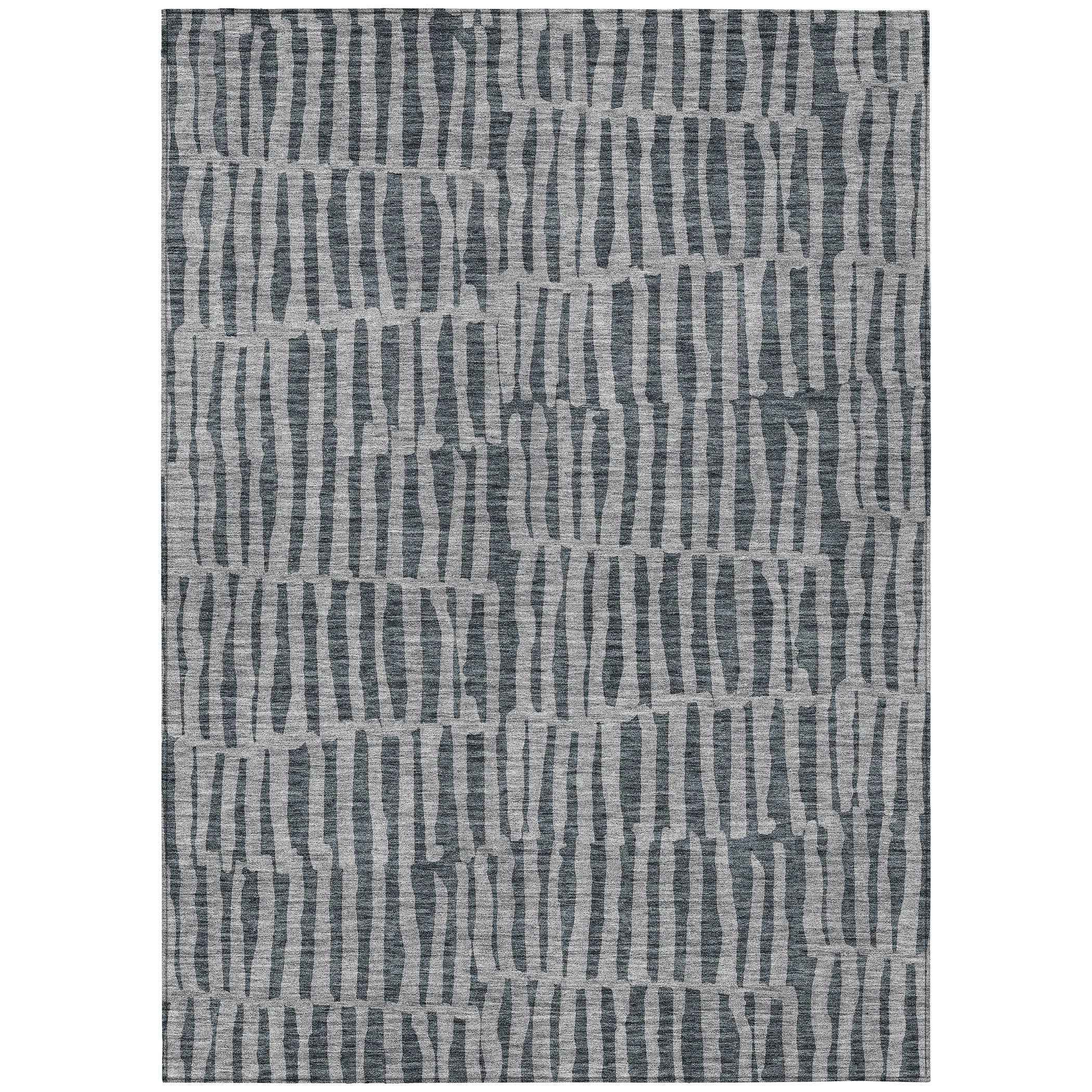 8' X 10' Charcoal And Gray Striped Washable Indoor Outdoor Area Rug