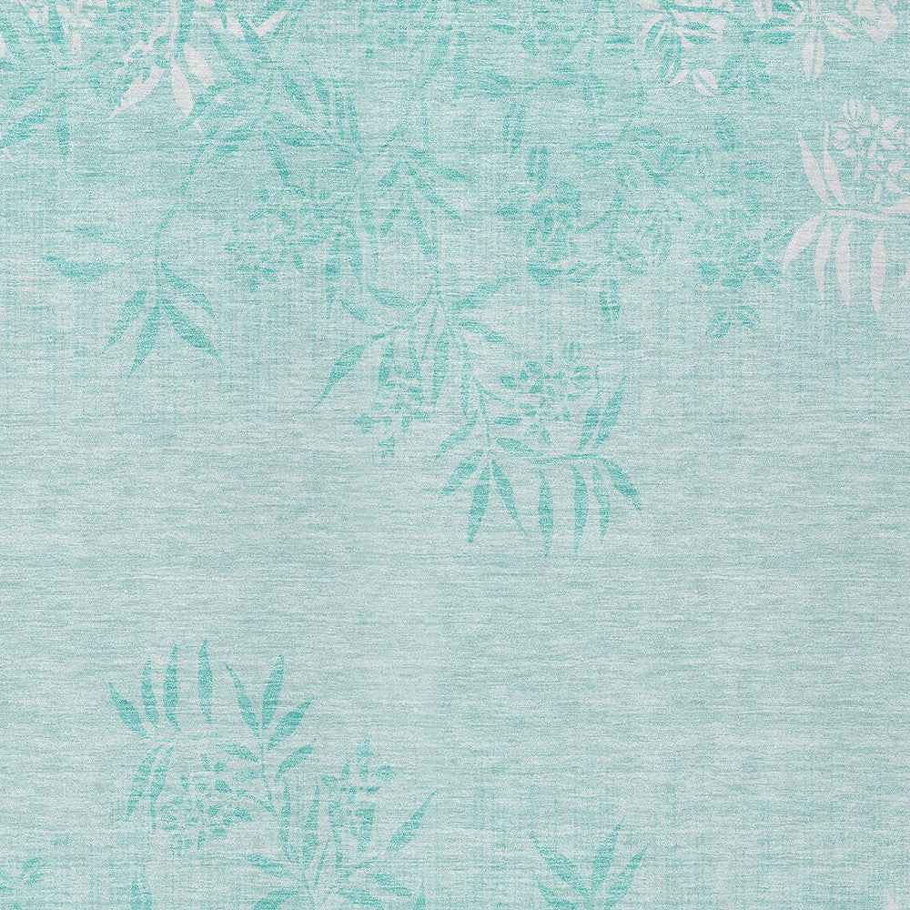 9' X 12' Teal Blue Aqua And Ivory Floral Washable Indoor Outdoor Area Rug