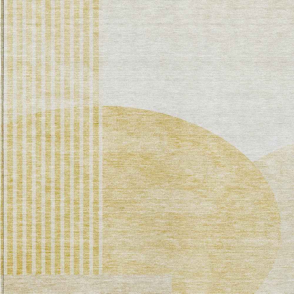 10' X 14' Gold Wheat And Ivory Geometric Washable Indoor Outdoor Area Rug