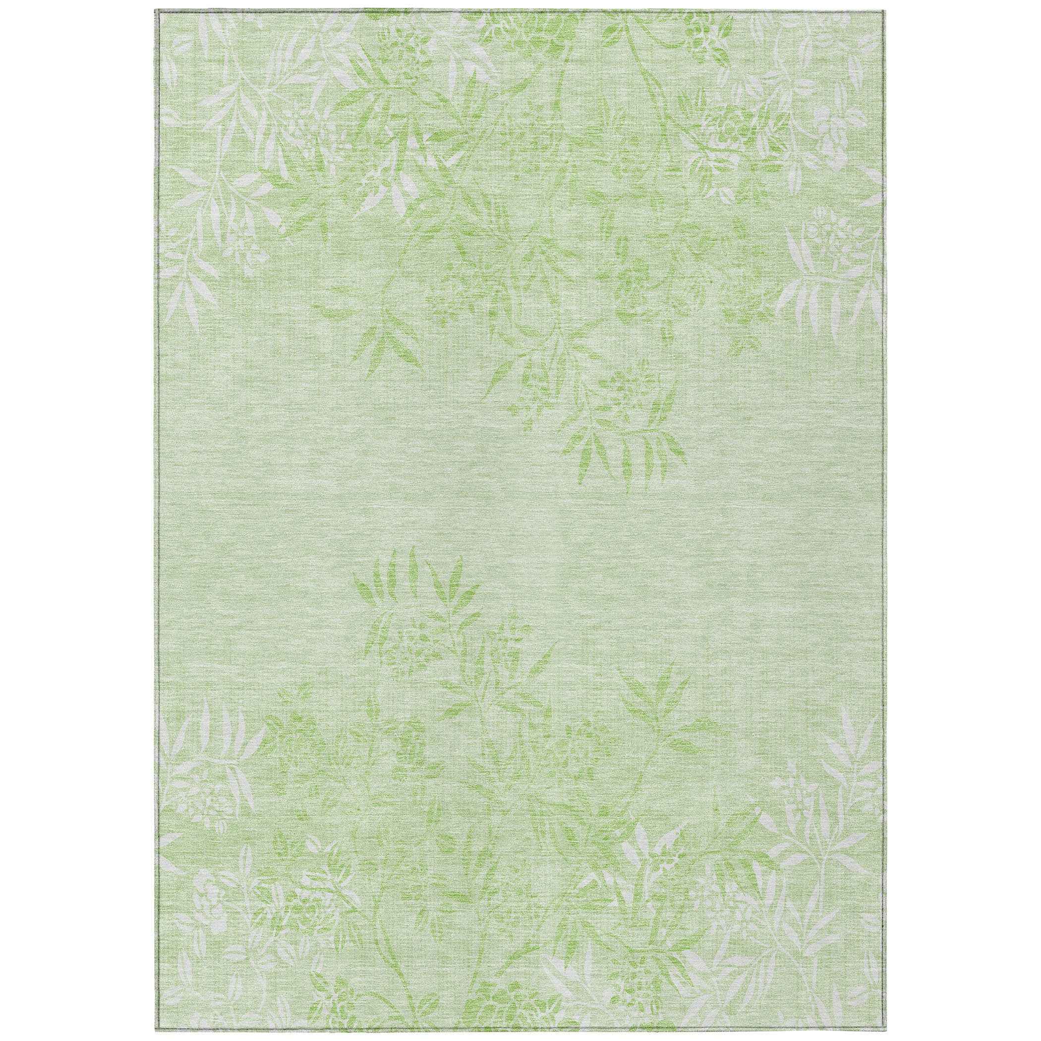 8' X 10' Mint Green Artichoke Green And Ivory Floral Washable Indoor Outdoor Area Rug