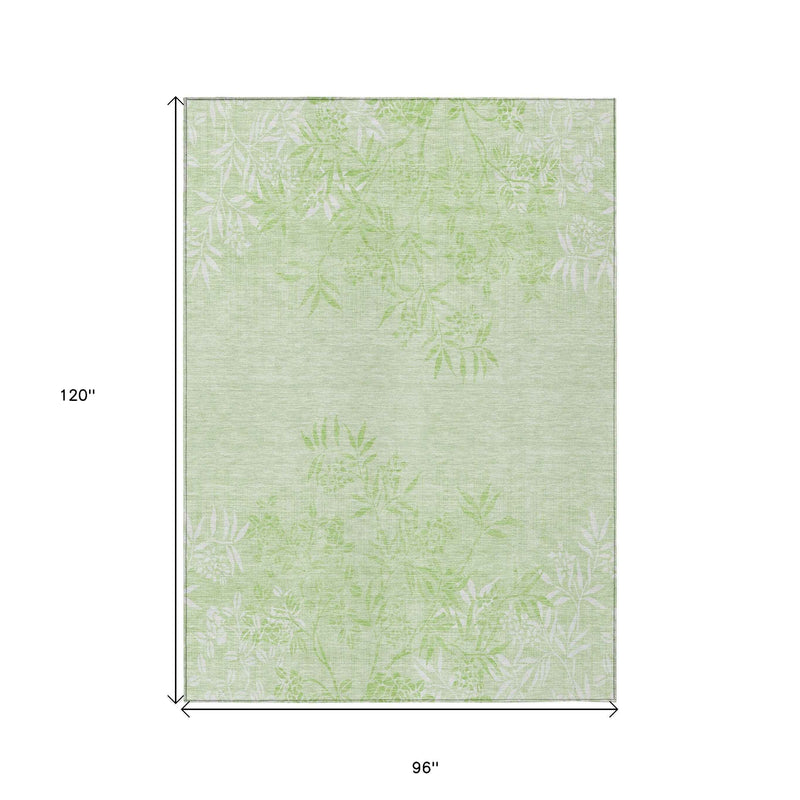 8' X 10' Mint Green Artichoke Green And Ivory Floral Washable Indoor Outdoor Area Rug