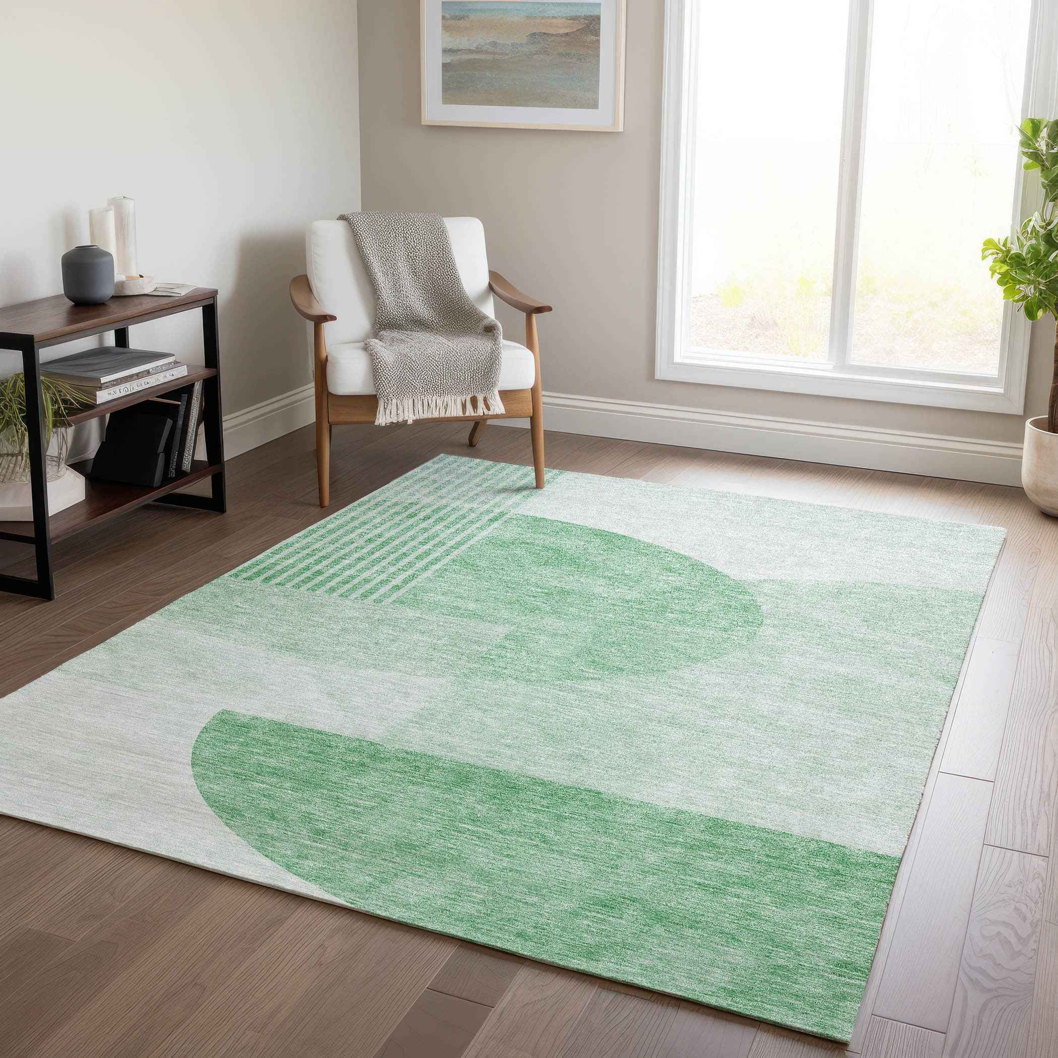 9' X 12' Green And Mint Green Geometric Washable Indoor Outdoor Area Rug