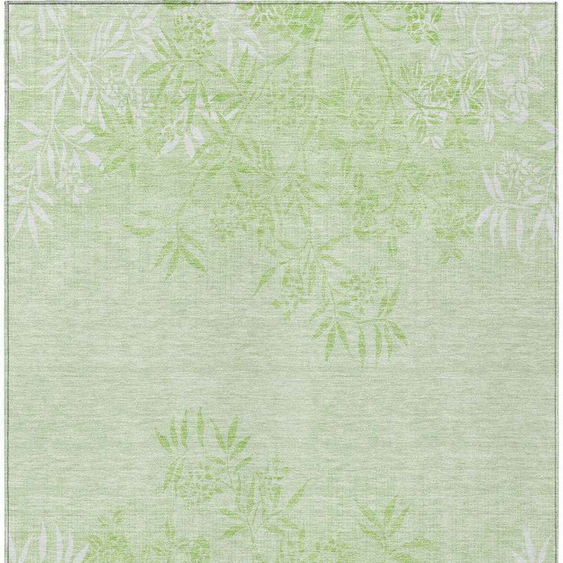 5' X 8' Mint Green Artichoke Green And Ivory Floral Washable Indoor Outdoor Area Rug