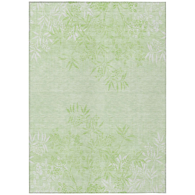 5' X 8' Mint Green Artichoke Green And Ivory Floral Washable Indoor Outdoor Area Rug