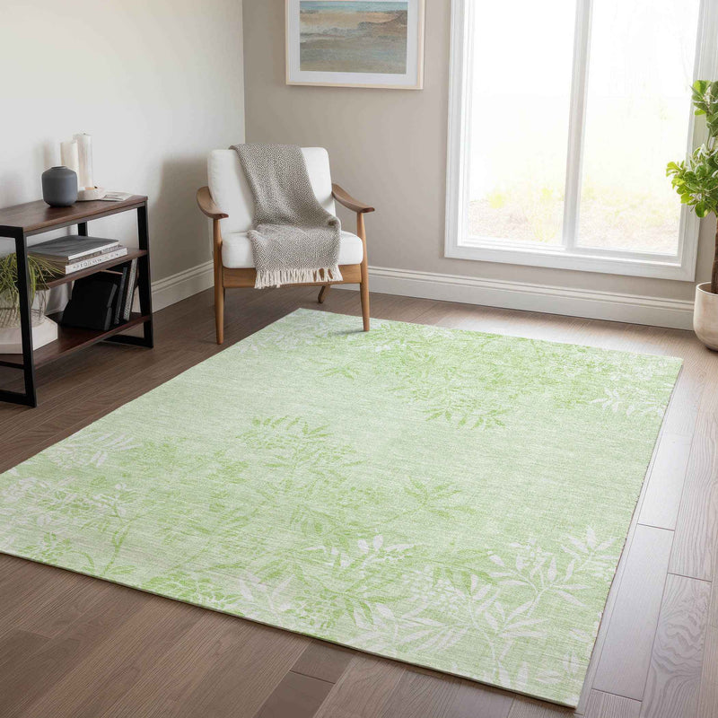5' X 8' Mint Green Artichoke Green And Ivory Floral Washable Indoor Outdoor Area Rug