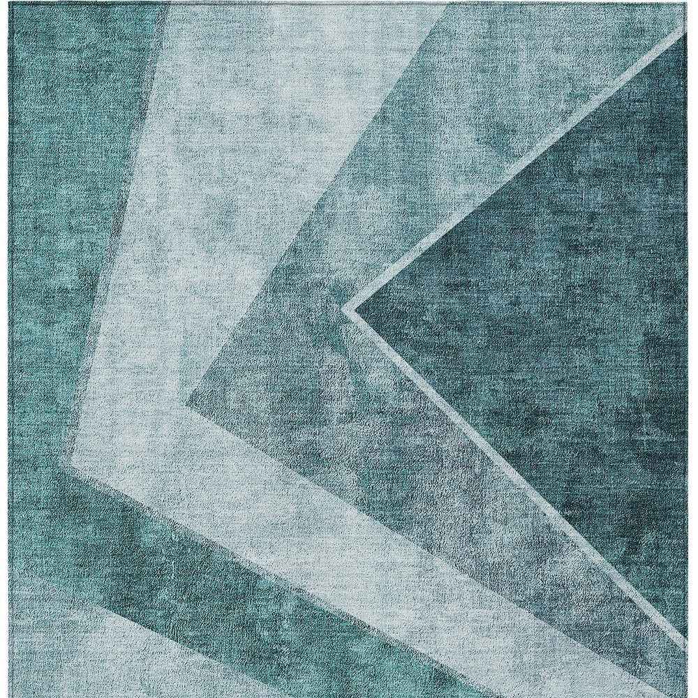 10' X 14' Teal Blue Aqua And Blue Geometric Washable Indoor Outdoor Area Rug