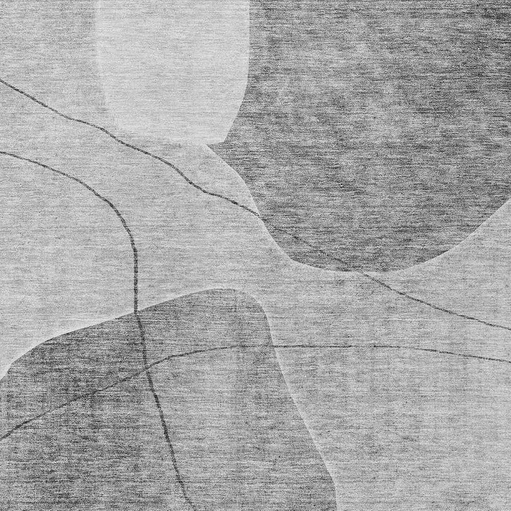 5' X 8' Gray Charcoal And Silver Abstract Washable Indoor Outdoor Area Rug