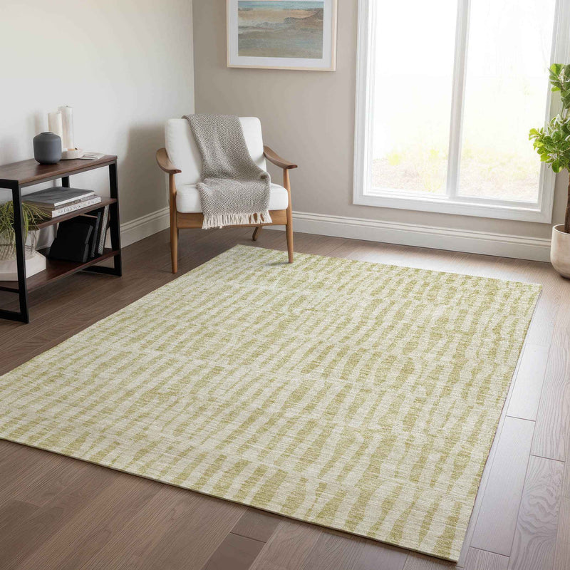 10' X 14' Beige And Tan Striped Washable Indoor Outdoor Area Rug