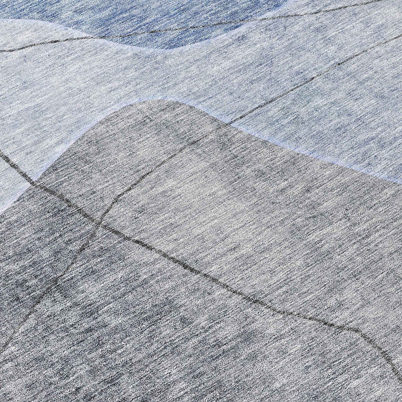 8' Denim Blue And Sky Blue Round Abstract Washable Indoor Outdoor Area Rug