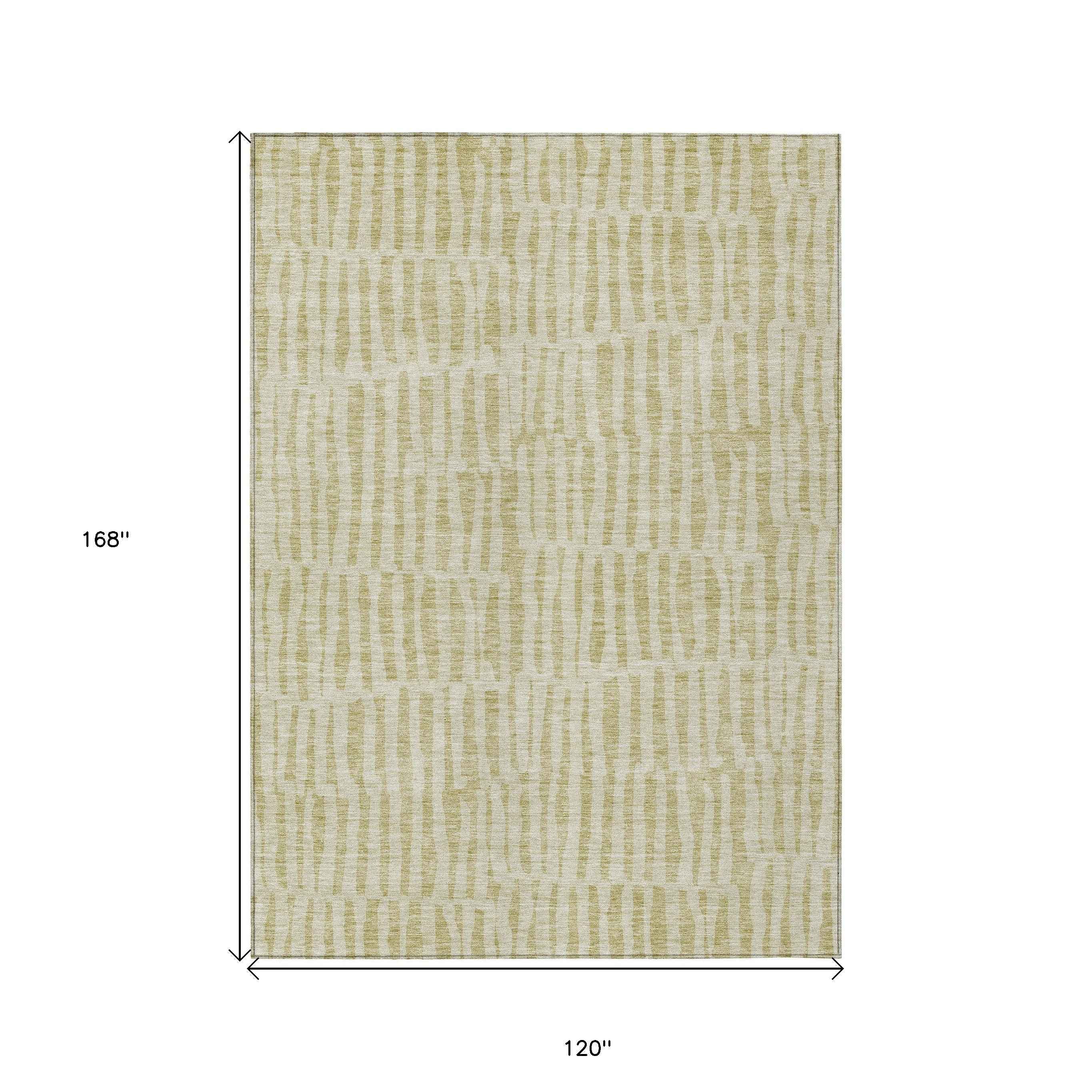10' X 14' Beige And Tan Striped Washable Indoor Outdoor Area Rug
