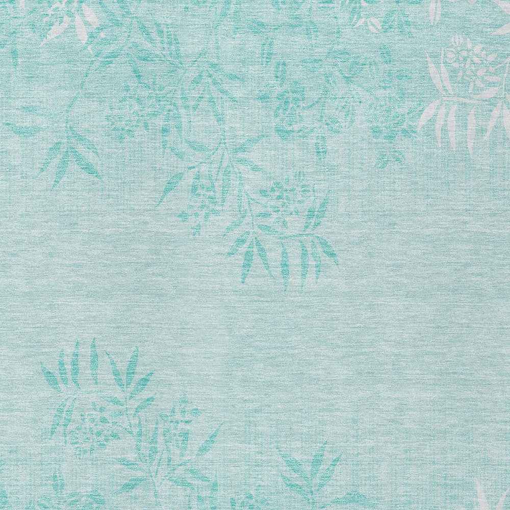 5' X 8' Teal Blue Aqua And Ivory Floral Washable Indoor Outdoor Area Rug