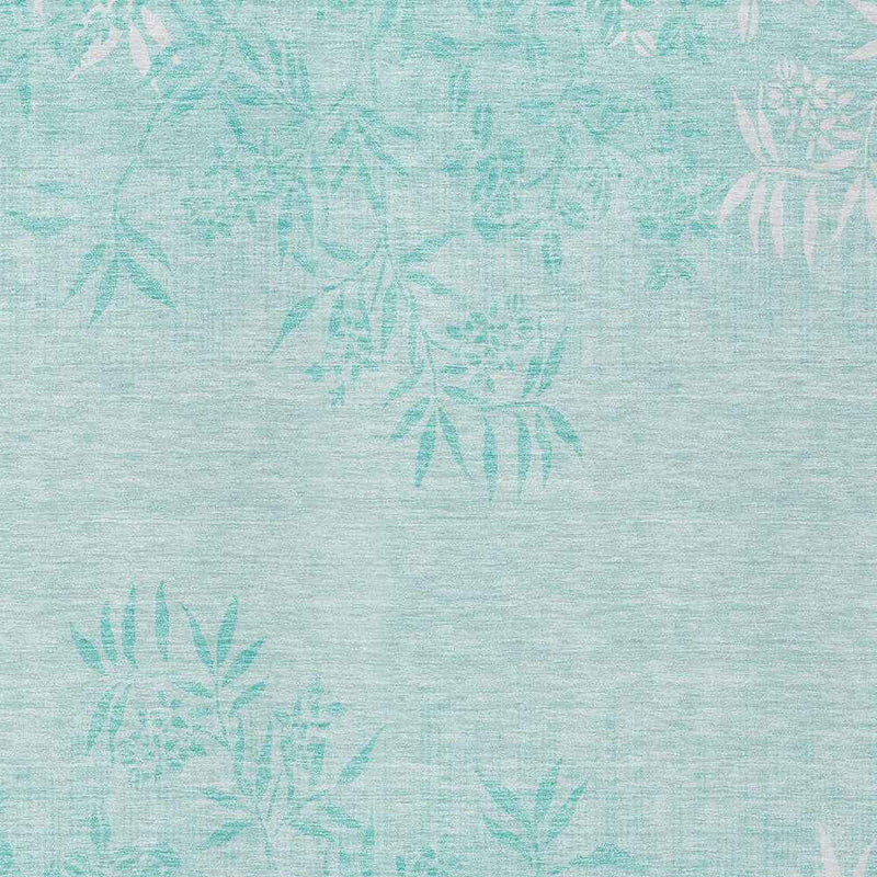 5' X 8' Teal Blue Aqua And Ivory Floral Washable Indoor Outdoor Area Rug