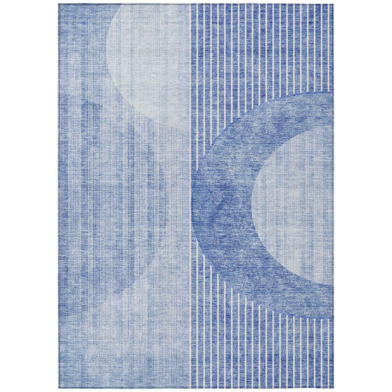 10' X 14' Denim Blue And Sky Blue Geometric Washable Indoor Outdoor Area Rug