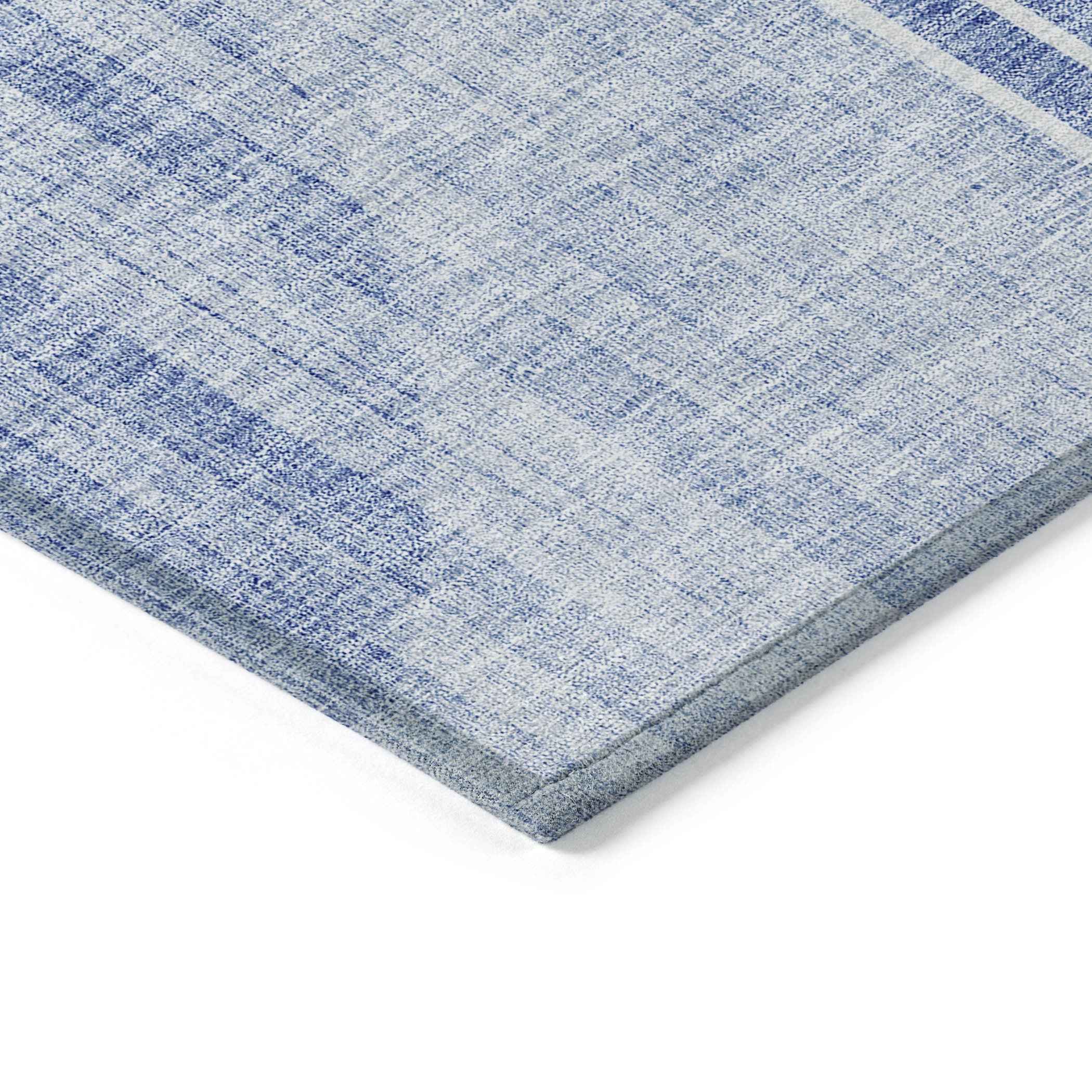 10' X 14' Denim Blue And Sky Blue Geometric Washable Indoor Outdoor Area Rug