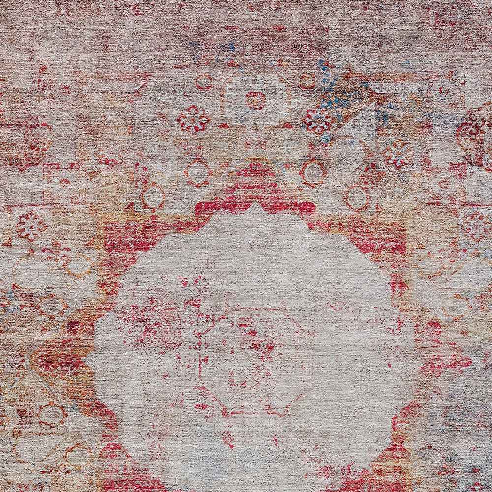 5' X 8' Red Gray And Blue Oriental Washable Indoor Outdoor Area Rug