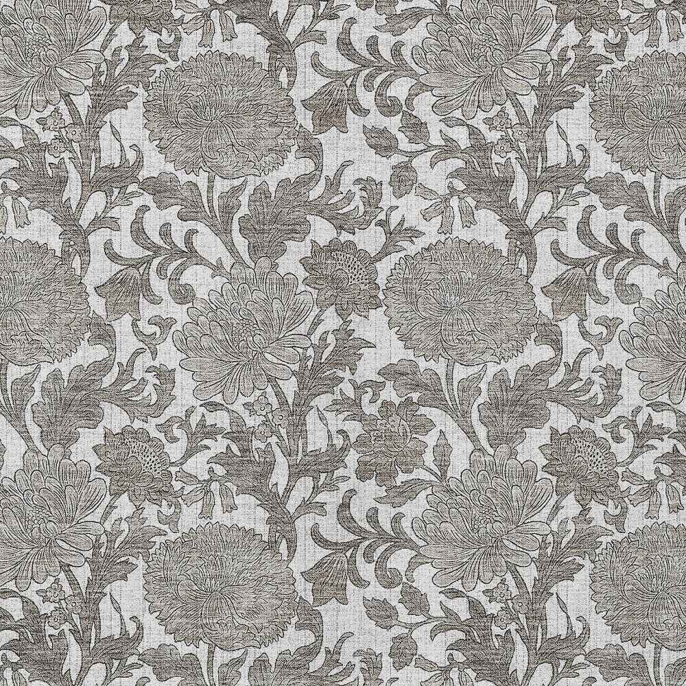 9' X 12' Ivory And Gray Floral Washable Indoor Outdoor Area Rug