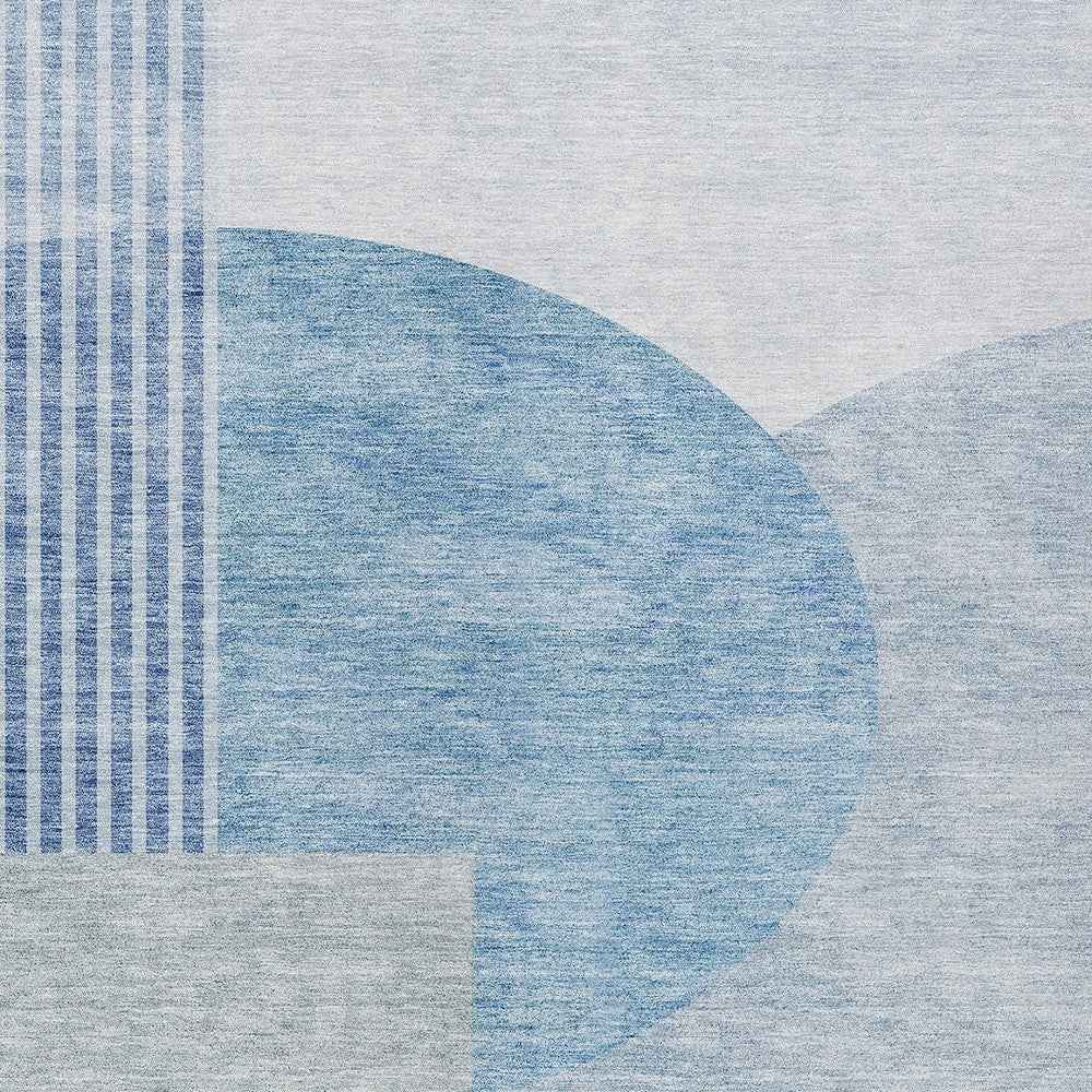 8' X 10' Navy Blue And Sky Blue Geometric Washable Indoor Outdoor Area Rug