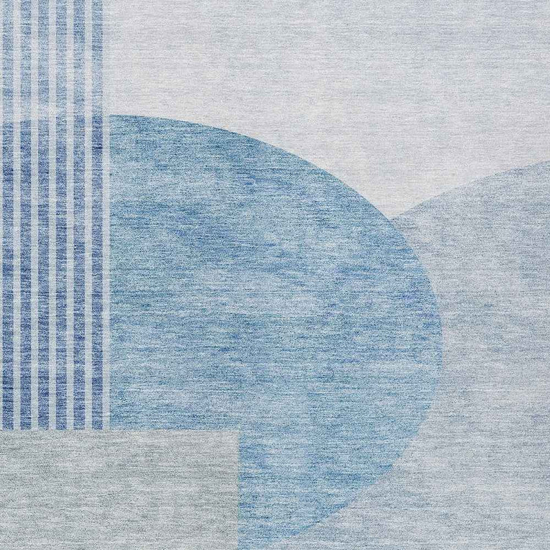 8' X 10' Navy Blue And Sky Blue Geometric Washable Indoor Outdoor Area Rug