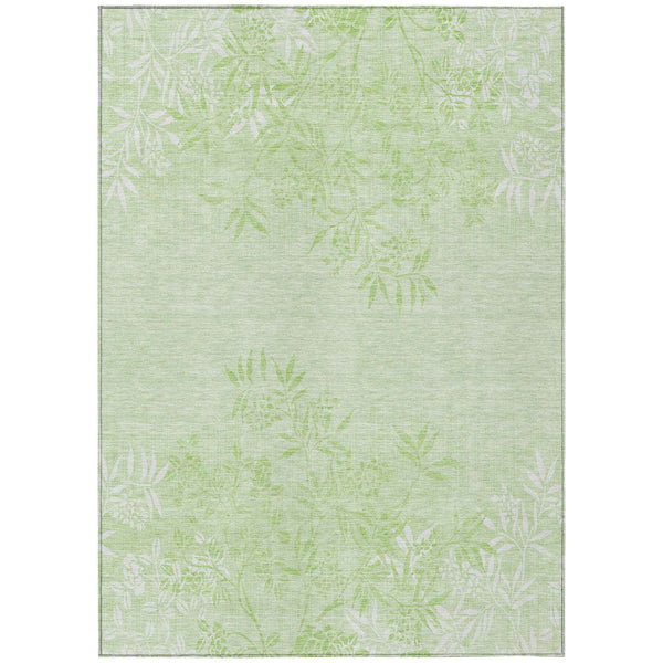9' X 12' Mint Green Artichoke Green And Ivory Floral Washable Indoor Outdoor Area Rug