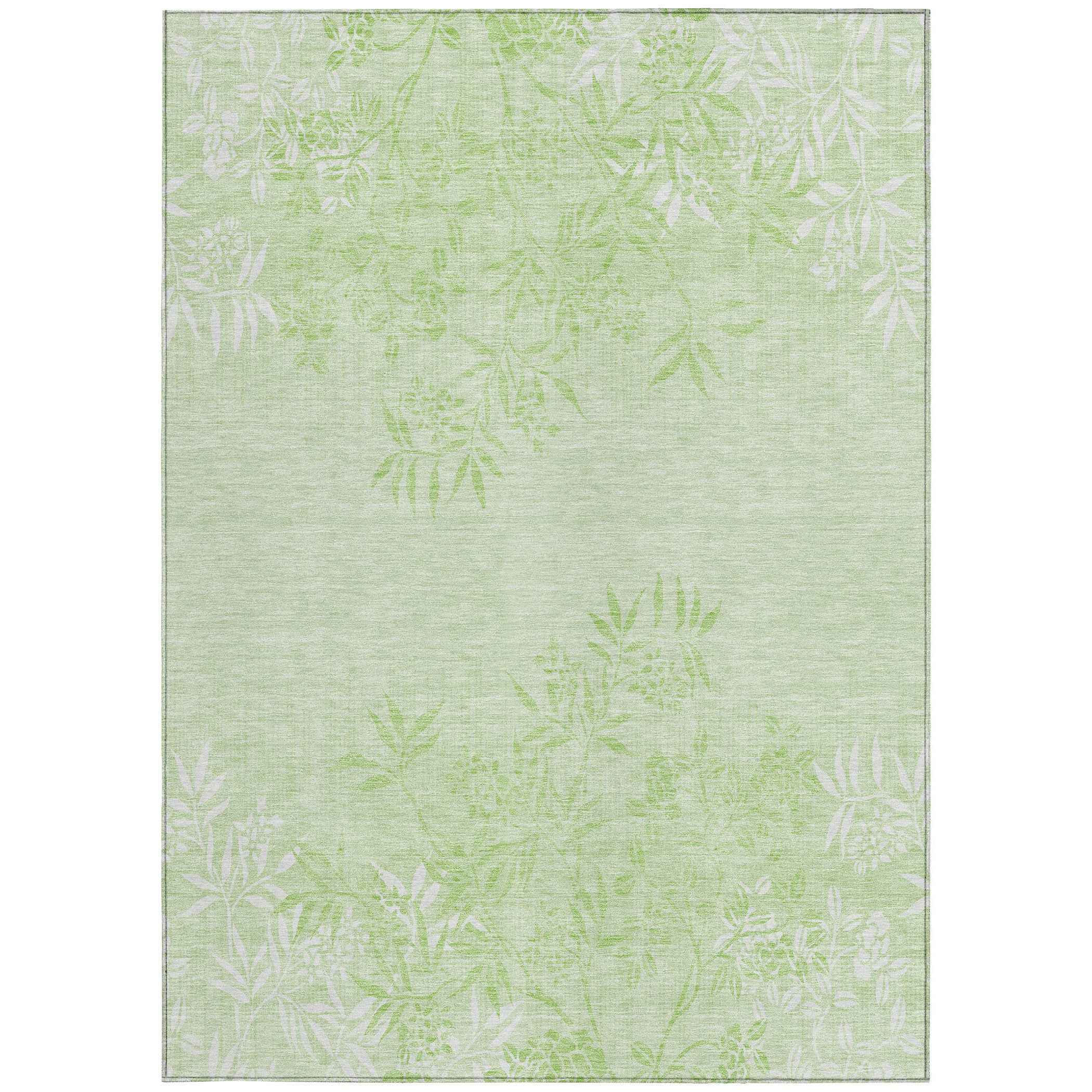 9' X 12' Mint Green Artichoke Green And Ivory Floral Washable Indoor Outdoor Area Rug