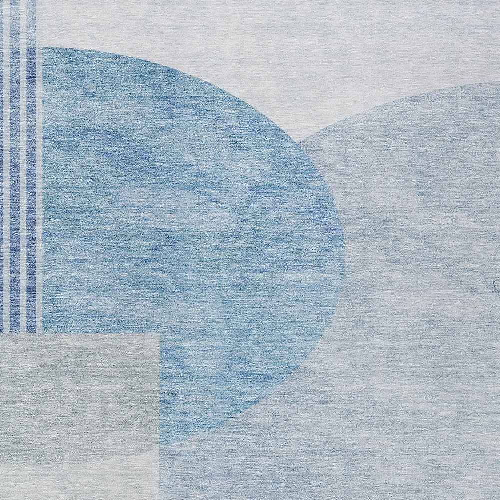 3' X 5' Navy Blue And Sky Blue Geometric Washable Indoor Outdoor Area Rug